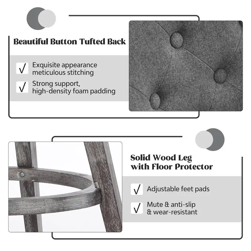 HOMYKA Tufted Swivel Bar Stool with Wood Grain Chair Legs Set of 2