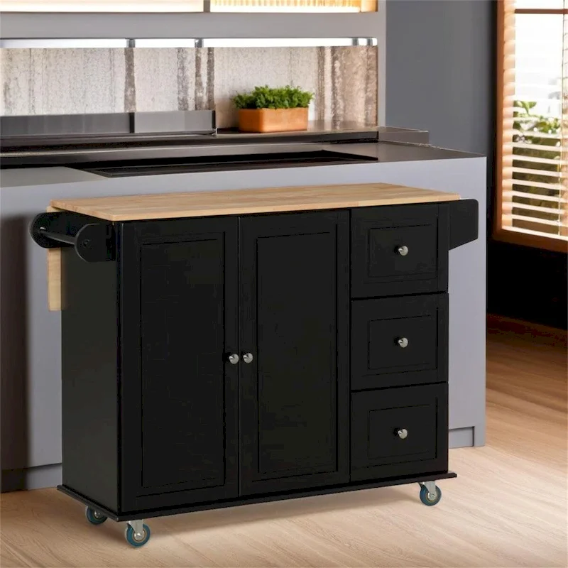Mobile Kitchen Island with Drop Leaf