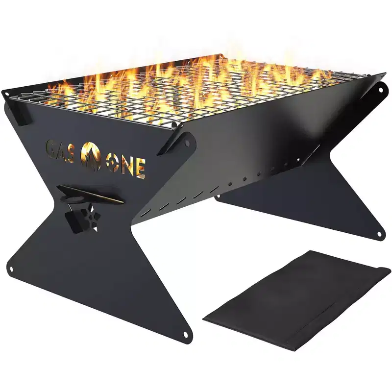GasOne 15-inch Portable Charcoal Grill - Foldable BBQ Grill - Camping Grills for Backyard, Bonfire, Patio - Heavy-Duty Portable Fire Pit
