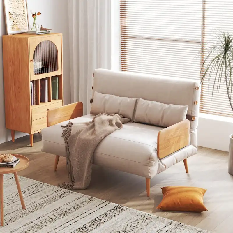 43.3 Upholstered Loveseat Sofa Bed, Beige