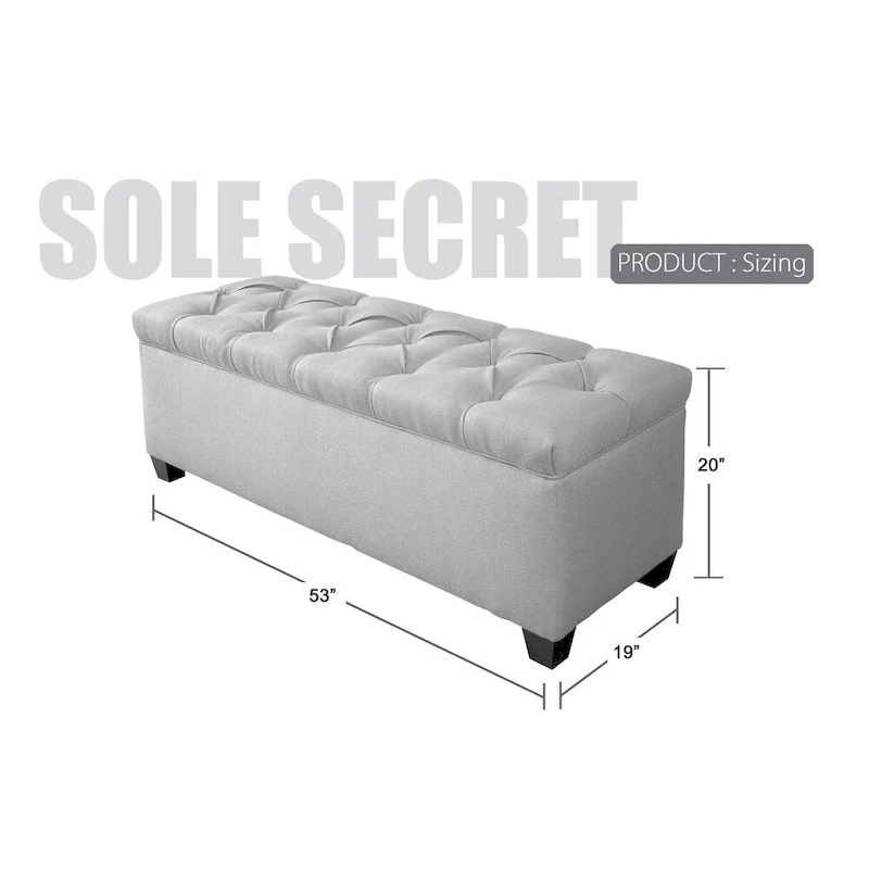 Diamond Tufted Linen Storage Bench with Wooden Legs