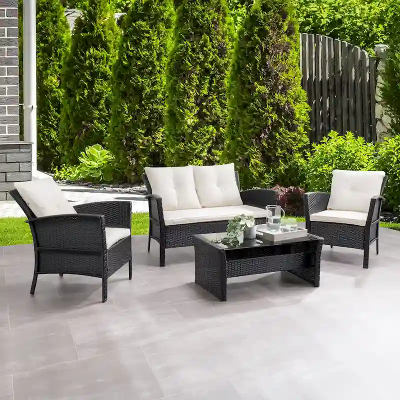 CorLiving Cascade Black Rattan Wicker Patio 4pc Set