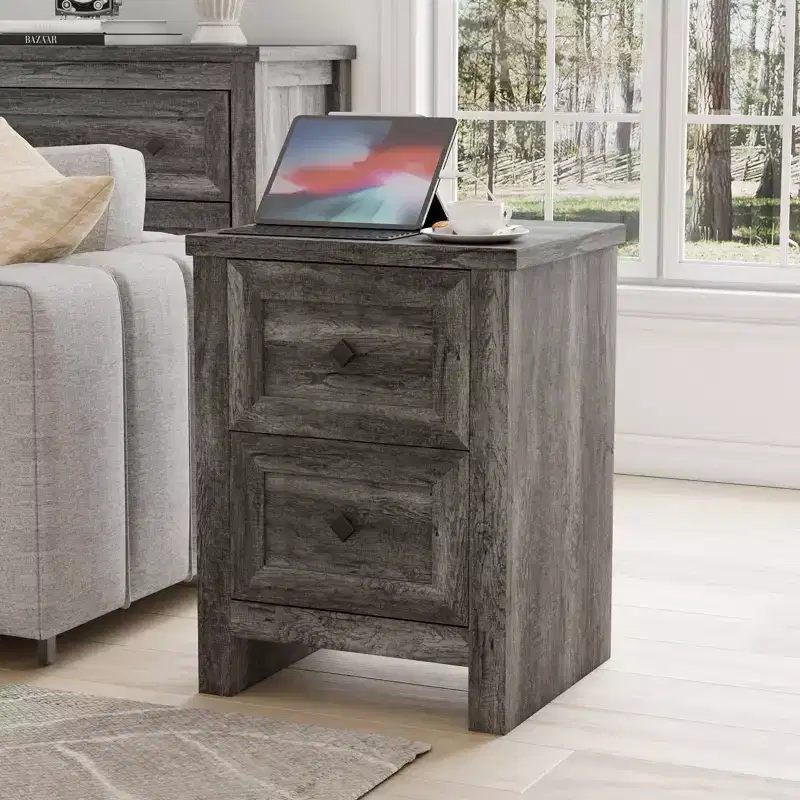 AMERLIFE Nightstand Set of 2 with Charging Station