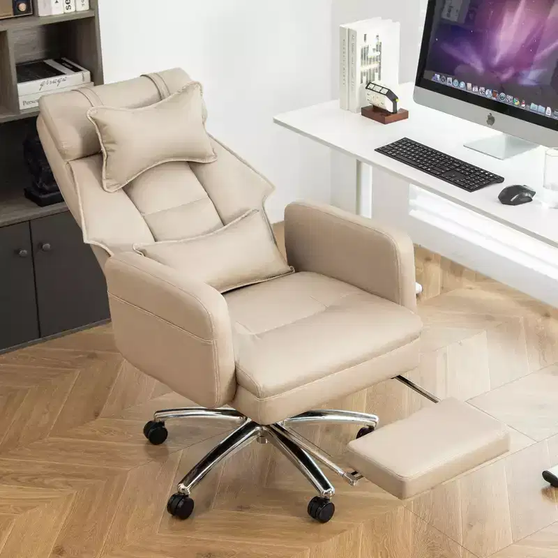 Office Chair with Retractable Footrest, 155 Reclining Back Computer Desk Chair with Lumbar Pillow, Rolling Swivel Chair for Office