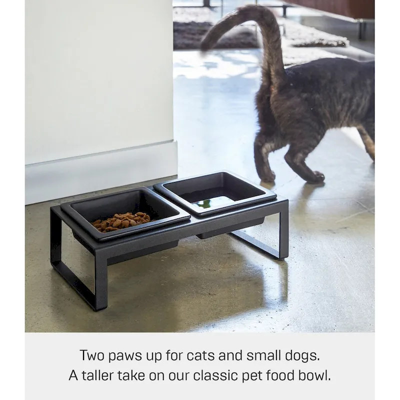 Elevated Pet Food Bowl Stand - Ceramic Bowls with Steel Frame (White/Black)