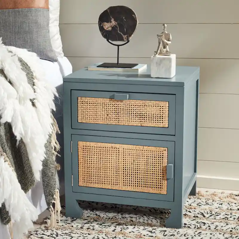 Coastal Rattan 1-Drawer 1-Door Nightstand – Natural / White / Blue Grey / Black