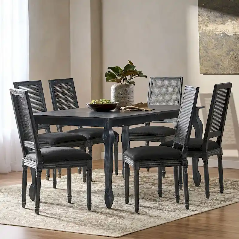Regan Wood and Cane Upholstered Expandable 7 Piece Dining Set by Christopher Knight Home