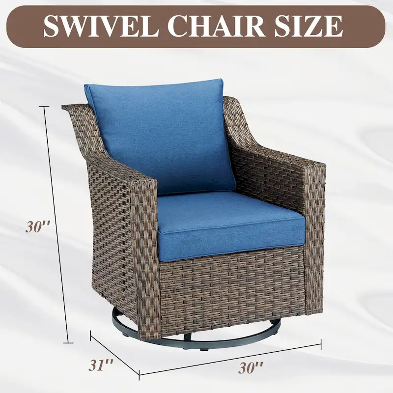 360 Rotating Wicker Patio Bistro Sets with Soft Cushion - Brown