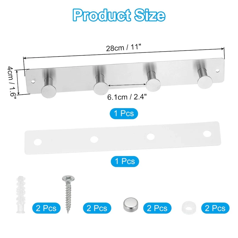 Coat Rack Wall Mount, Metal Round Wall Hooks Rail with 4 / 6 Hooks