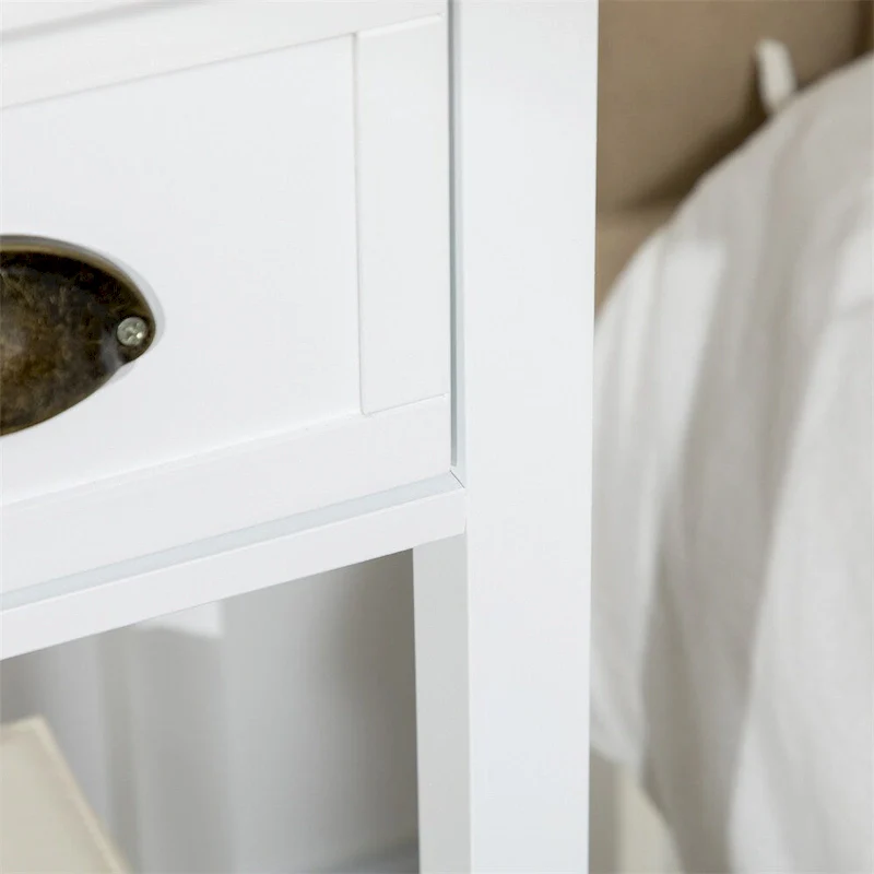 2-Tier Narrow Side Table with Drawer and Bottom Shelf