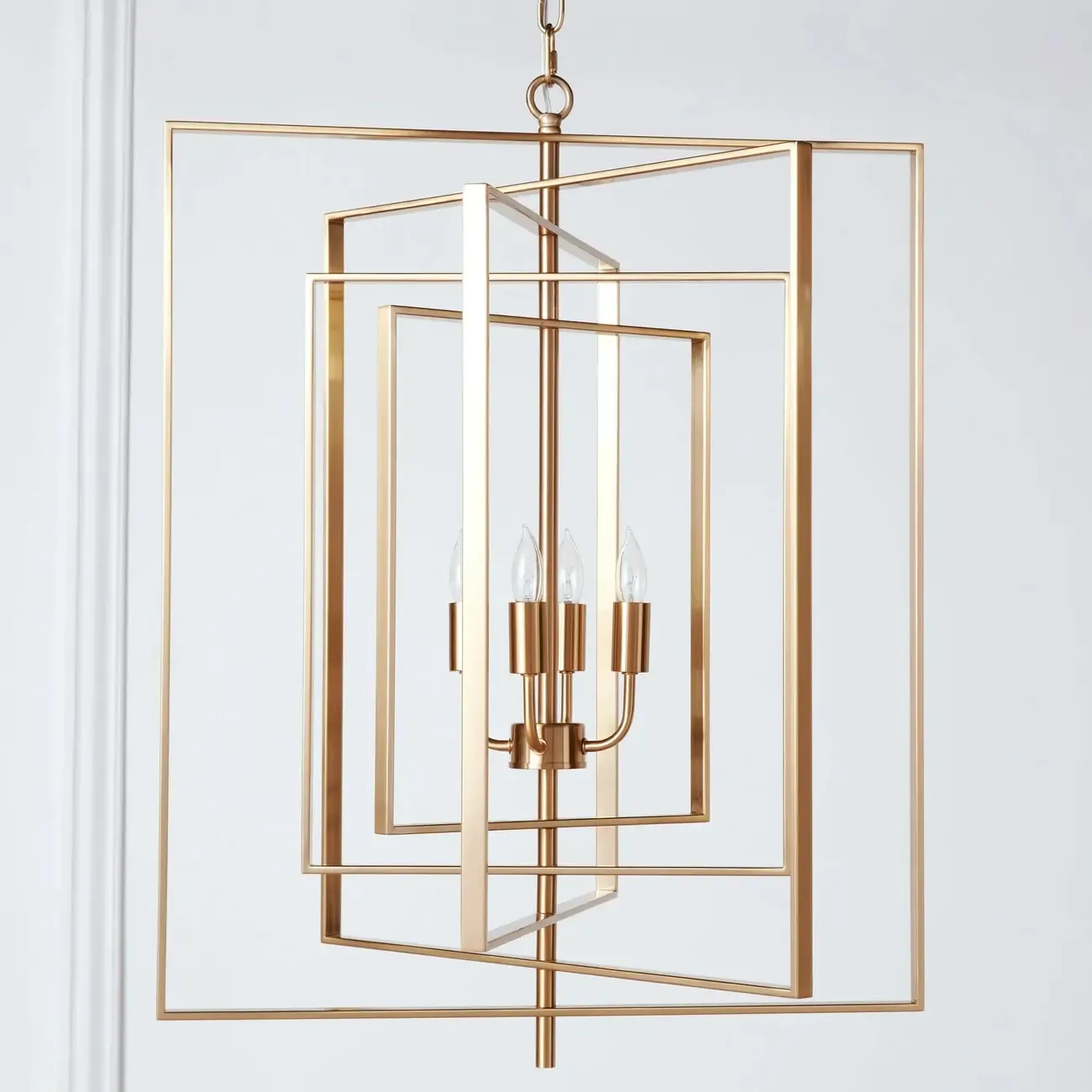 Modern Gold Rectangular Metal Cage Chandelier