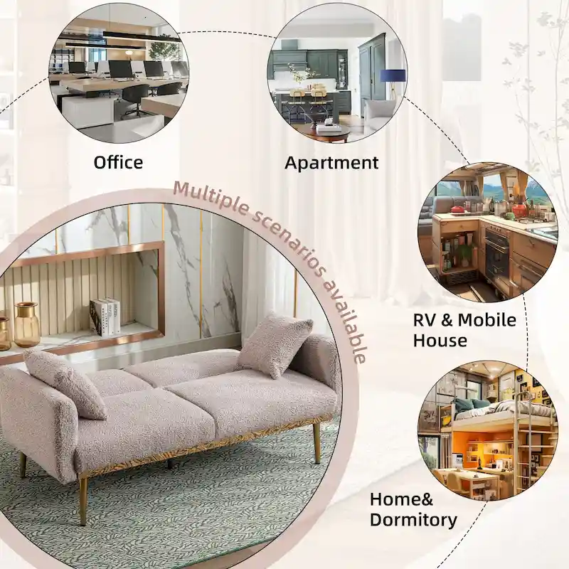 Teddy Fabric Upholstered Tufted Loveseats Sleeper Sofa With Rose Golden Legs