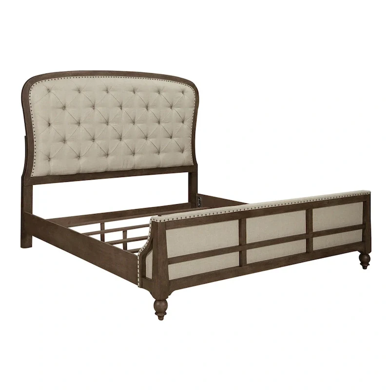 Dusty Taupe King Upholstered Shelter Bed for 2