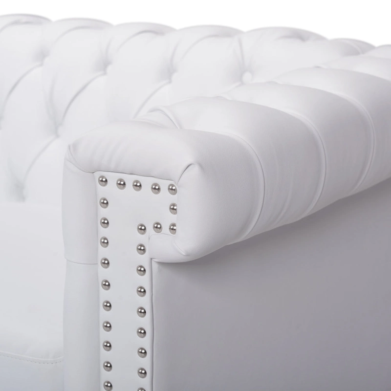 White 83 Chesterfield Button Tufted 3-Seater Sofa with Nailheads and Legs