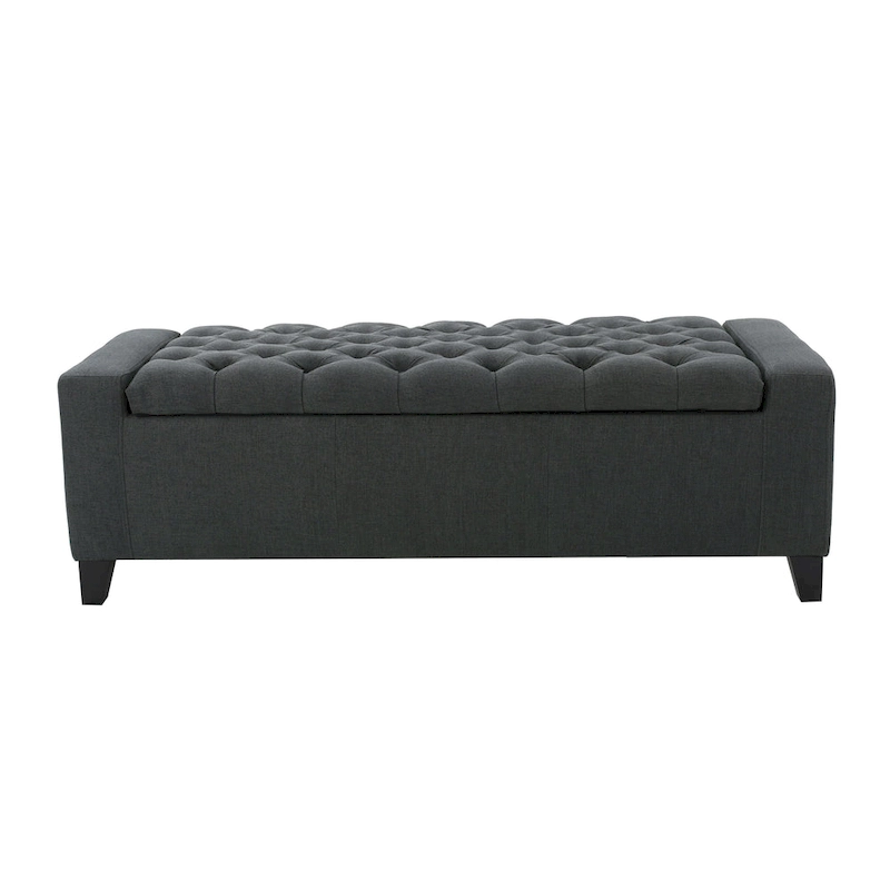 Storage Ottoman Bench, Dark Gray Fabric, Tufted Top, 51 Inch