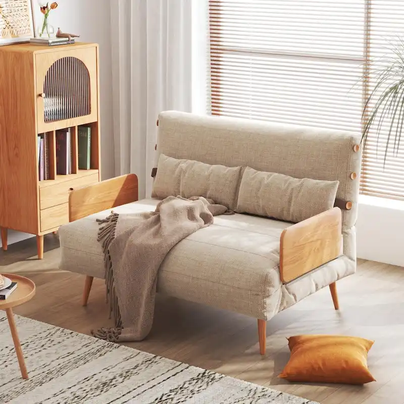 43.3 Upholstered Loveseat Sofa Bed, Beige