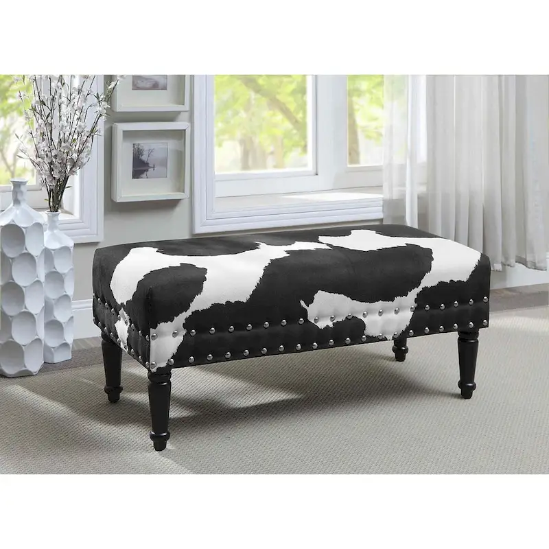 Convenience Concepts Designs4Comfort Cow Print Bench with Nailheads