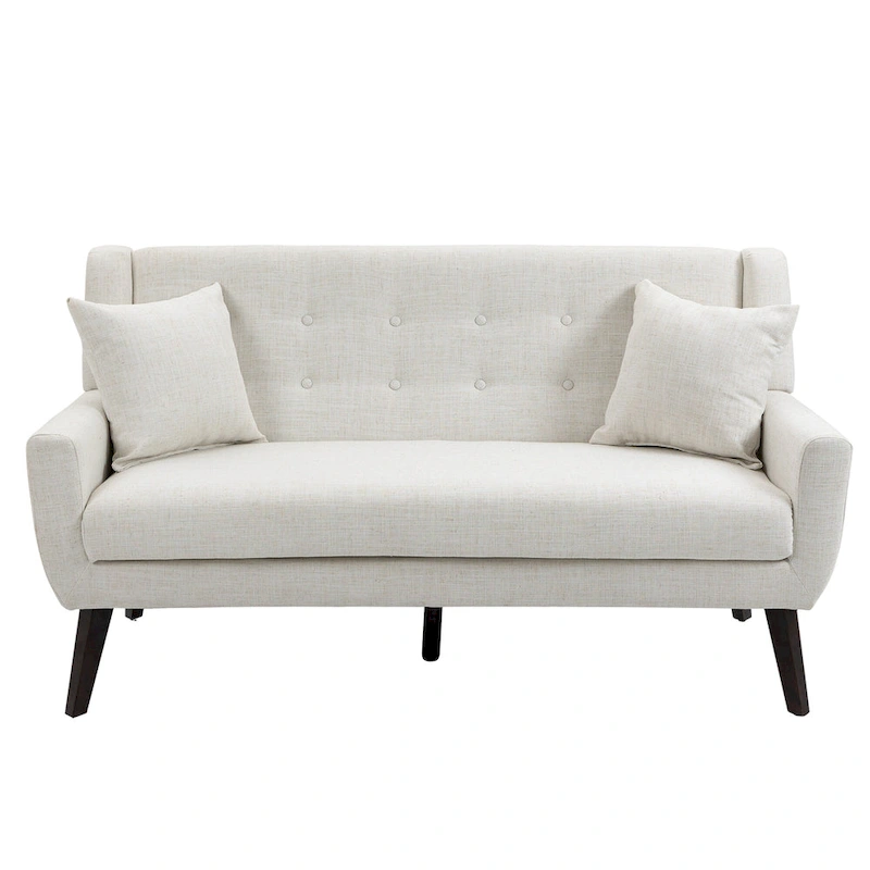 Modern Curved 63  Button Tufted Upholstered Loveseat with 2 Pillows
