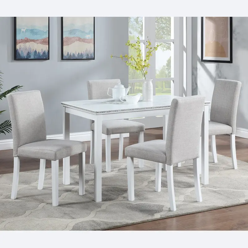 5 Piece Wooden Dining Table Set, Kitchen Table Set with a Rectangular Table and 4 Upholstered Chairs