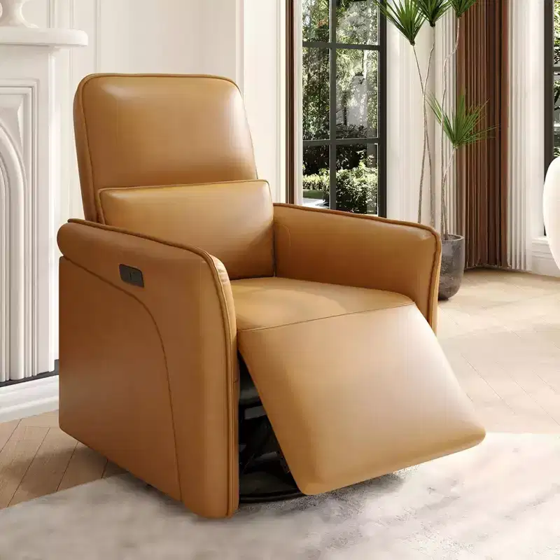 360 Swivel Recliner Chair with USB Charging Station, Electric Rocker Chair, Upholstered Deep Seat, Adjustable Lumbar Support, for Living Room, Brown