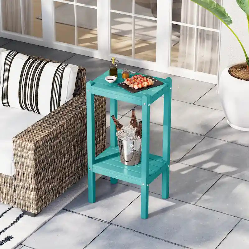 Polytrends Laguna Hdpe All Weather Outdoor Patio Two Shelf Square Table