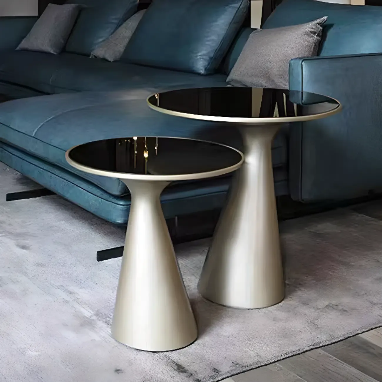 Modern Round Metal and Glass Side Table for Living Room