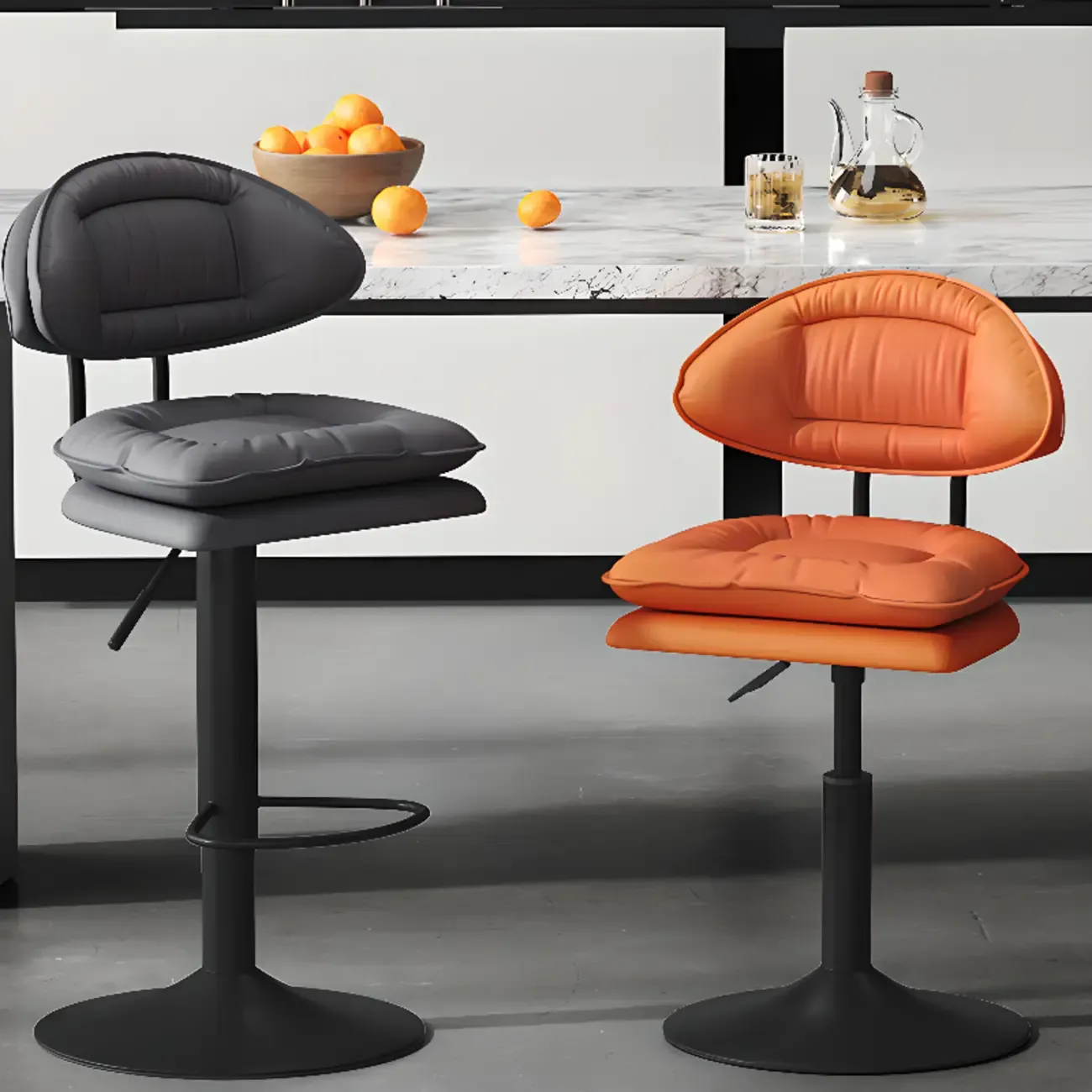 Modern Low Back Bar Chair Adjustable Swivel PU Leather