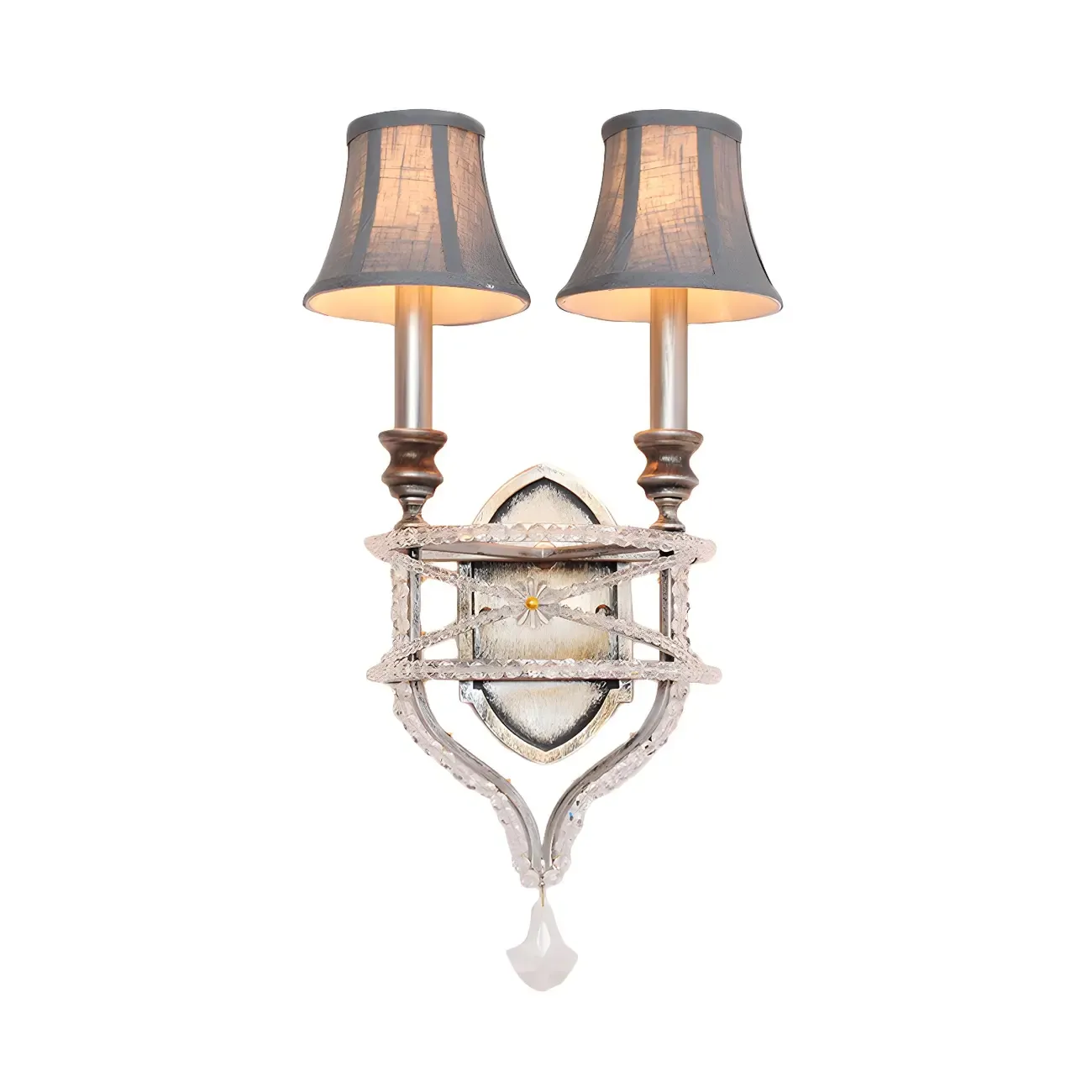 2 Lights Graceful Crystal Wall Sconce with Fabric Shade & LED