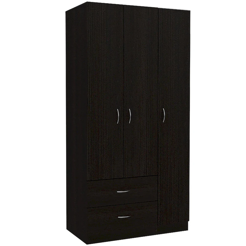 Austral 3 Door Armoire with Drawers, Shelves, and Hanging Rod