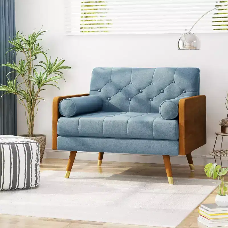 Single Sofa Club Chair Accent Chair with Button-Tufted Design, Mid-Century Modern Style-Merax