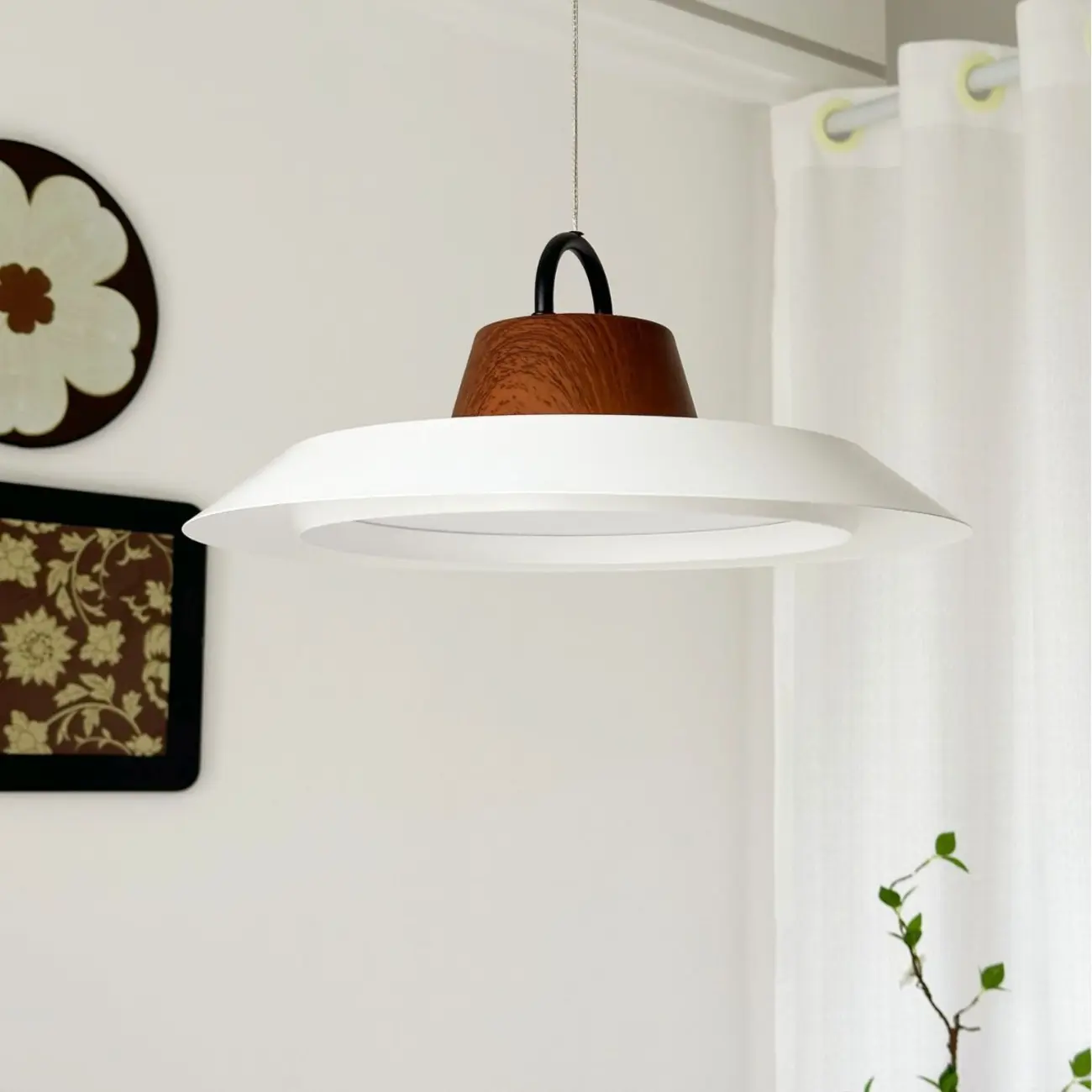 White Barn Metal Walnut Dimmable Hanging LED Pendant Light