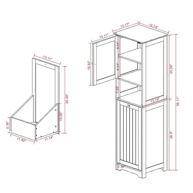 One-Compartment One-Door Tilt-Out Laundry Sorter Cabinet - White