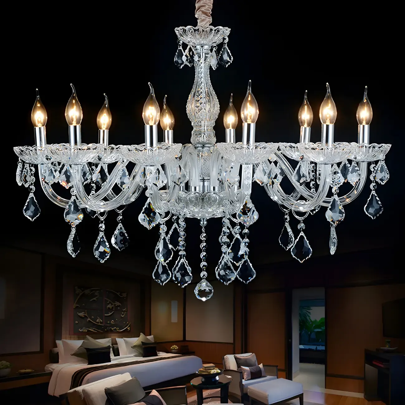 Mid-Century Modern Crystal Candelabra Chandelier