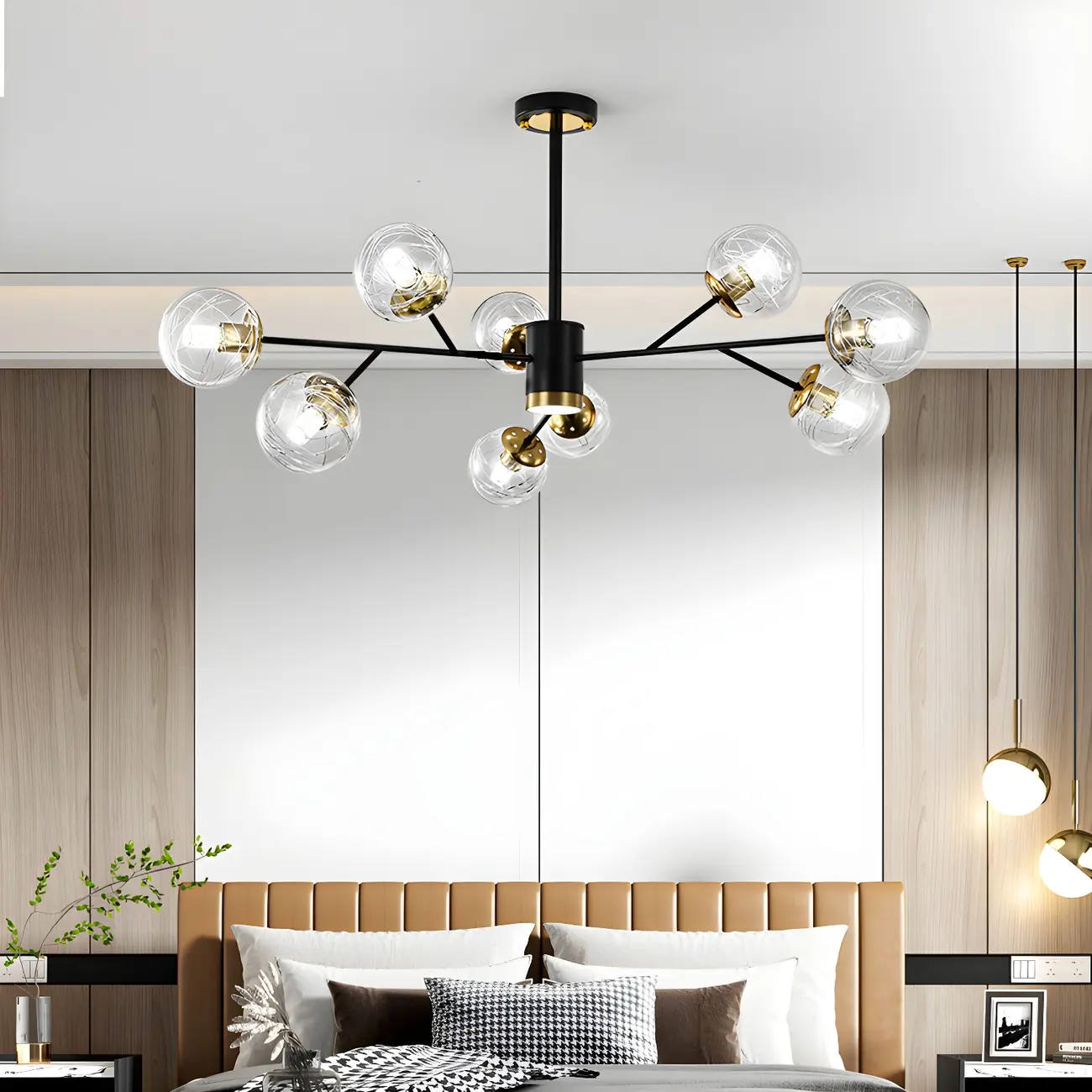 Mid-Century Modern Metal Clear Glass Sphere Sputnik Chandelier