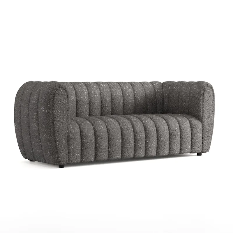 Furniture of America Lucinda Modern Vertical Channel Tufted Boucle Accent Sofa Couch with Wooden Legs