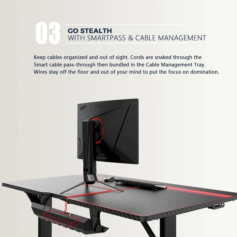 BOSSIN Ergonomic Gaming Desk T-Shaped Office PC Computer Desk with Full Desk Mouse Pad, Handle Rack, Cup Holder Headphone Hook