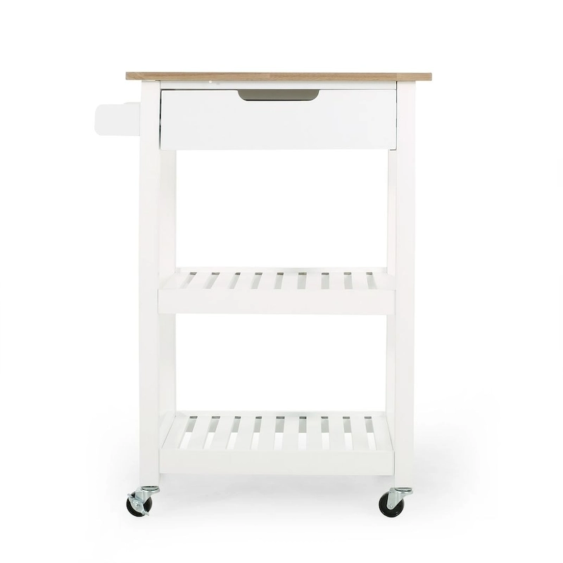 Compact Wooden Kitchen Cart with Wheels Shelves and Drawer by Christopher Knight Home
