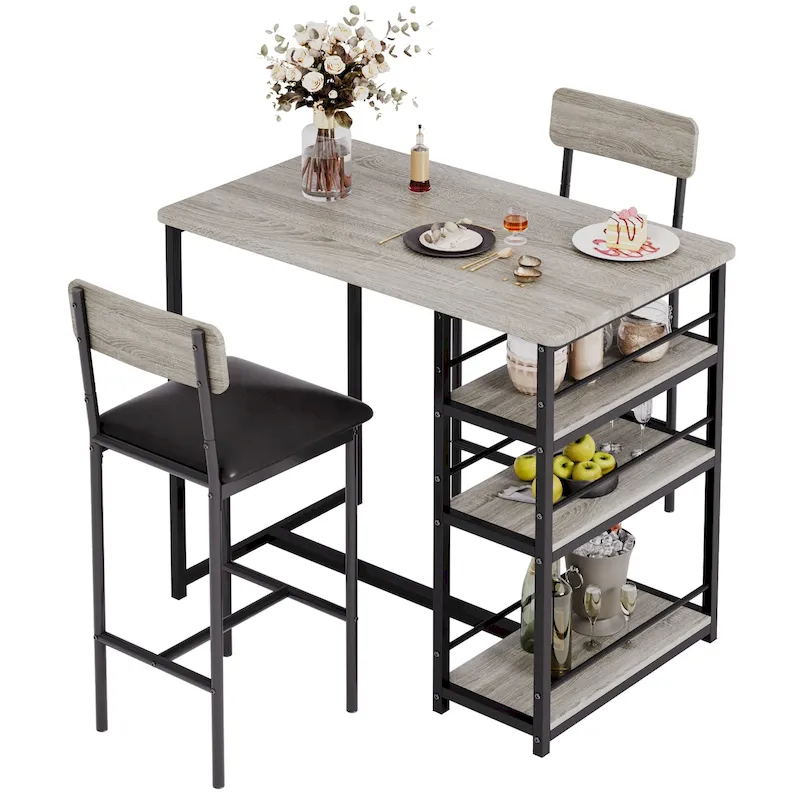 Dining Table Set for 2 with 3 Large Storage Shelves