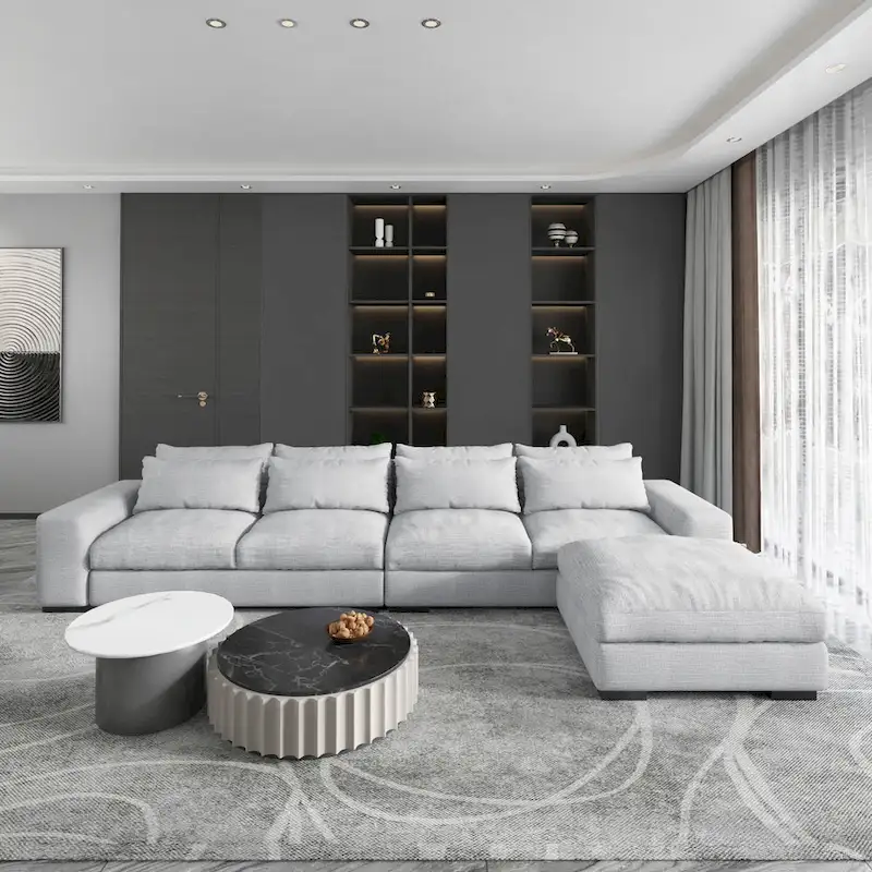 Light Grey / Dark Blue Modular Sectional Sofa with Ottoman, Seats 5