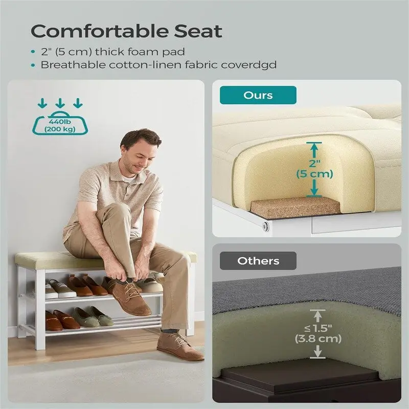 Entryway Bench with Cushion - 12.2D x 31.9W x 19.3H