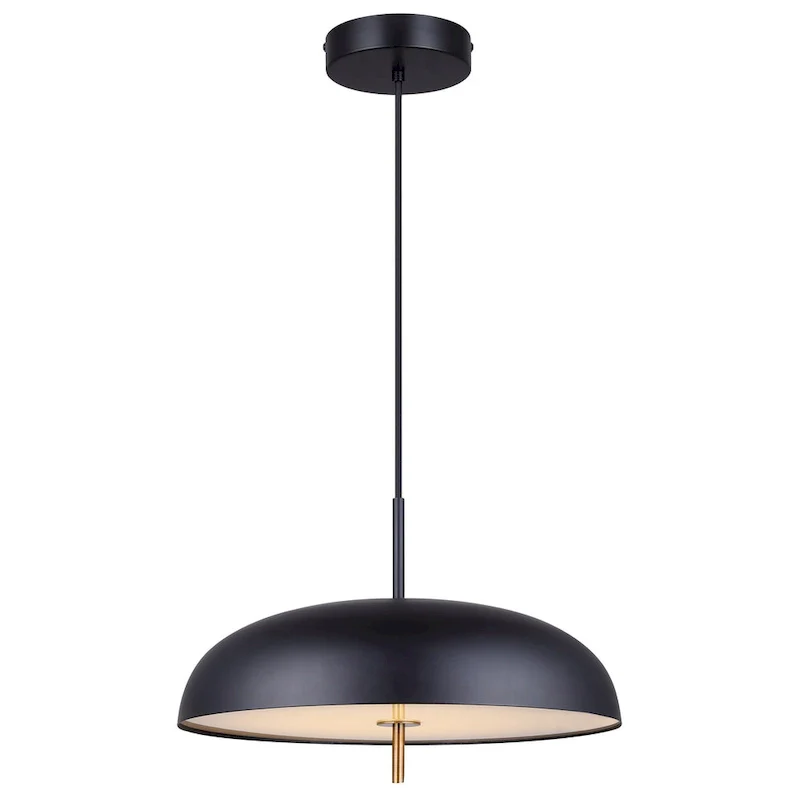 KELVIN 1 Light Integrated LED Matte Black and Gold Contemporary Pendant with Black Glass Shade