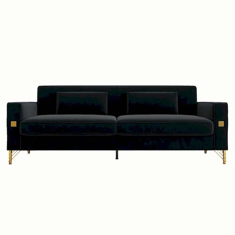 Modern Tufted Velvet Loveseat Upholstered Sofa with Removable Cushions and Pillows - 85.63 in.D x 30.31 in.W x 30.51 in.H