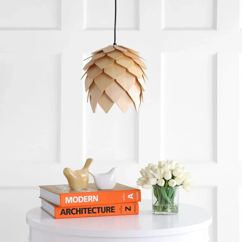 Gallery 11.75  Pinecone Wood LED Pendant, Natural/Black by JONATHAN Y
