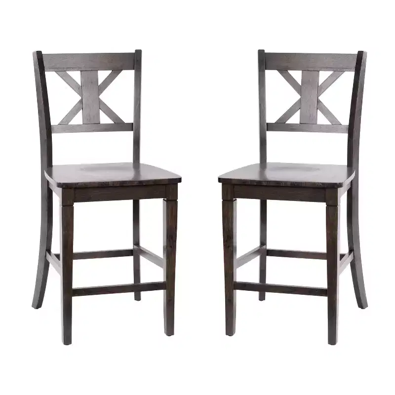 Merrick Lane Set of Two Solid Wood Modern Farmhouse Dining Stool
