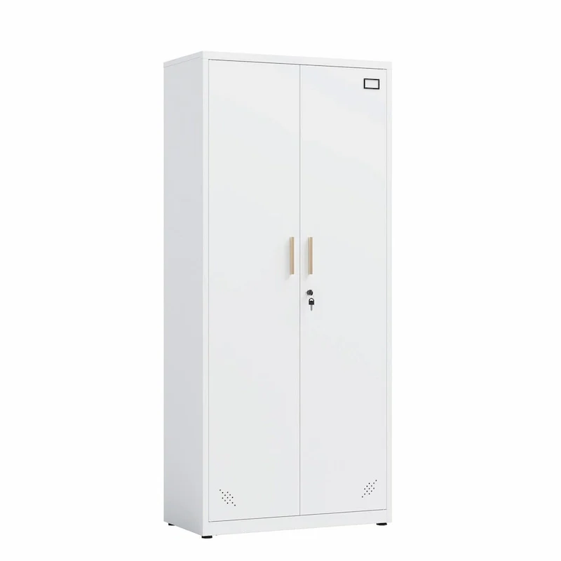 White 2-Door Metal Storage Cabinet with 4 Adjustable Shelves, Single User