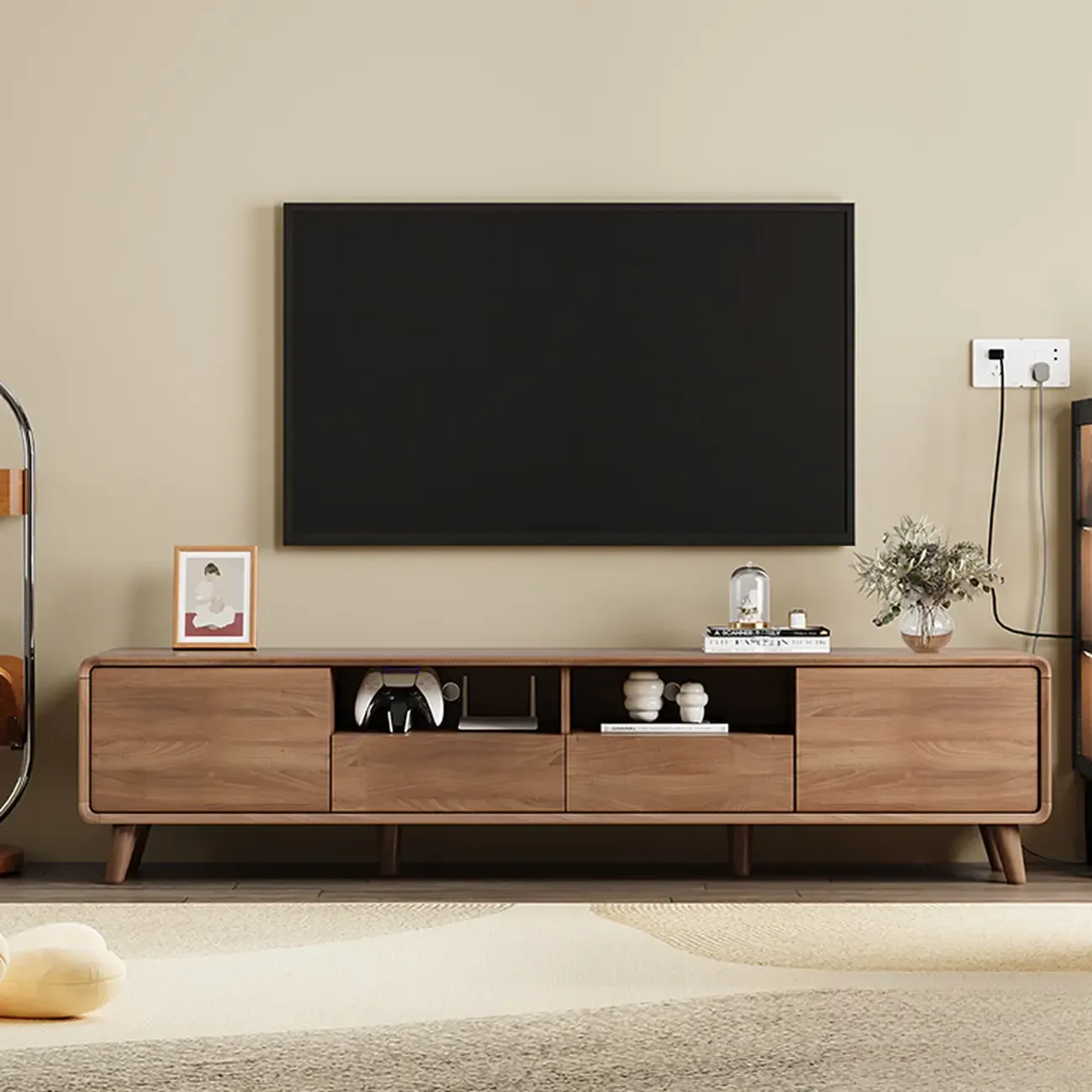 Modern Wood TV Stand with Storage for Living Room