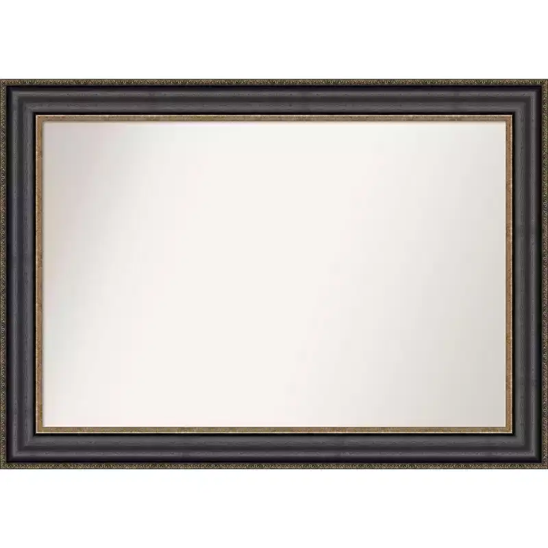 42" x 30" Non-Beveled Thomas Black Bronze Bathroom Wall Mirror - Amanti Art: Rectangle, Polystyrene Frame, Wall Mounted