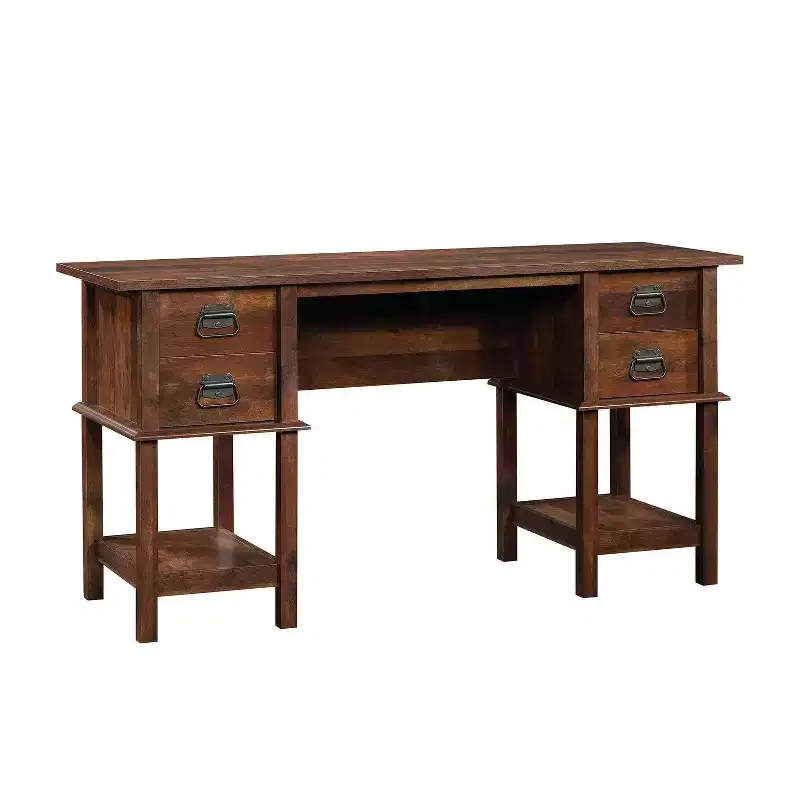 Brown Wood Executive Desk with Drawer, Single