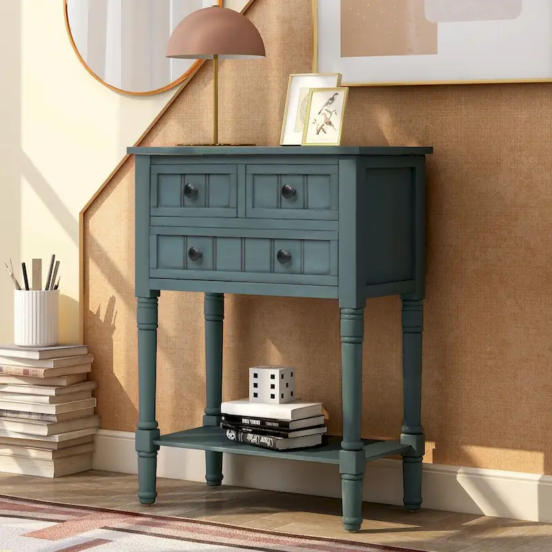 Narrow Console Table Slim Sofa Table with 3 Drawers and Bottom Shelf