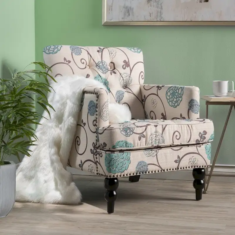 Harrison Floral Fabric Tufted Club Chair by Christopher Knight Home - 28.00 L x 29.50 W x 33.50 H